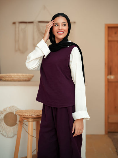 Burgundy sleeveless linen set