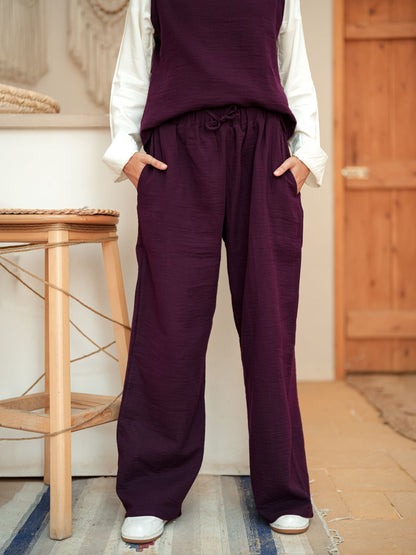 Burgundy sleeveless linen set