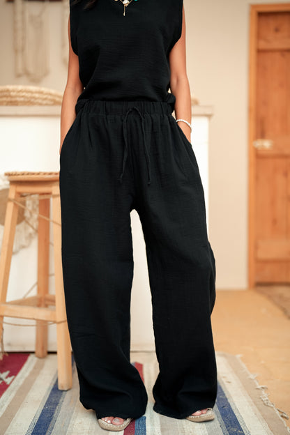 Black sleeveless linen set