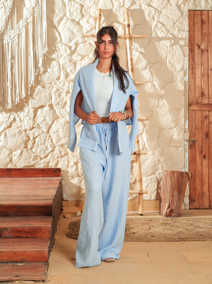Baby blue long sleeve linen set