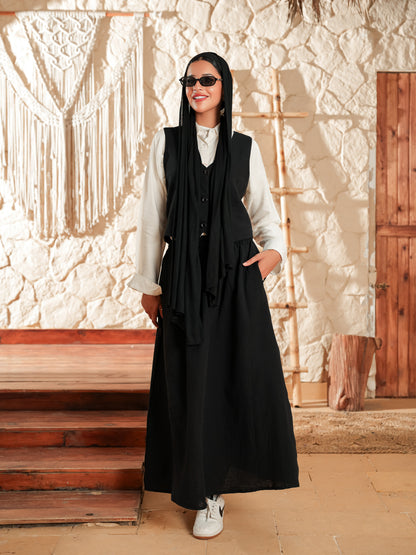 Black sleeveless suit skirt set