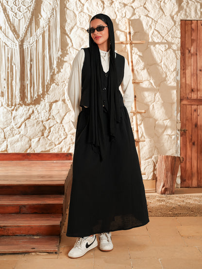 Black sleeveless suit skirt set