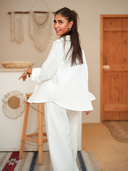 White long sleeve linen set