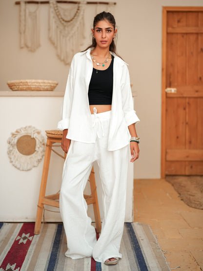 White long sleeve linen set