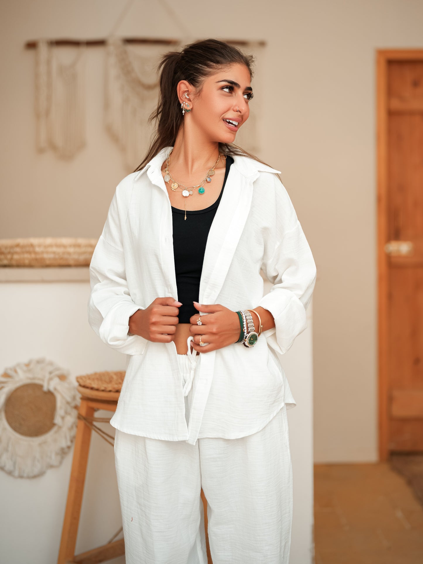 White long sleeve linen set