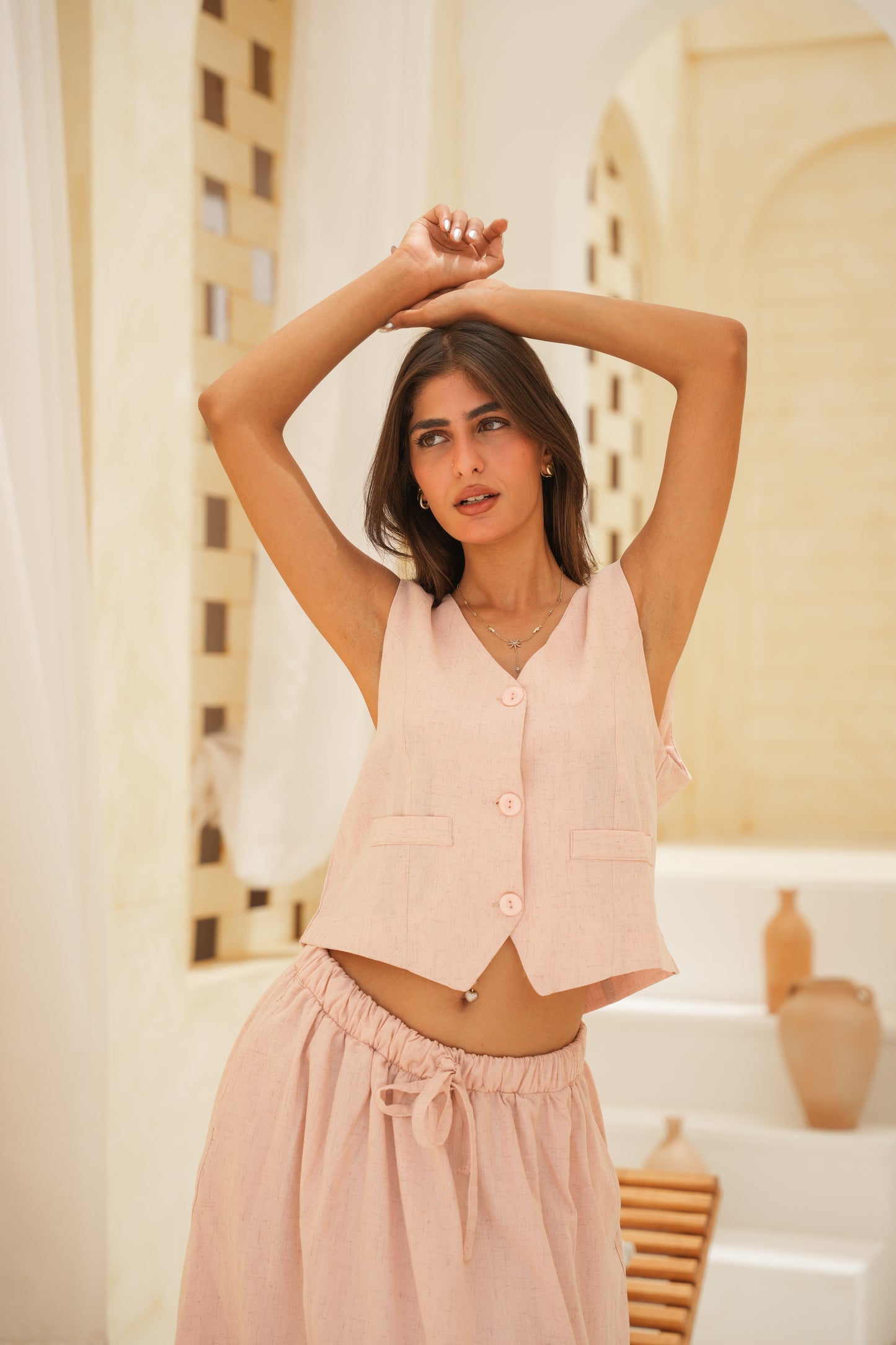Linen Vest and Skirt Set