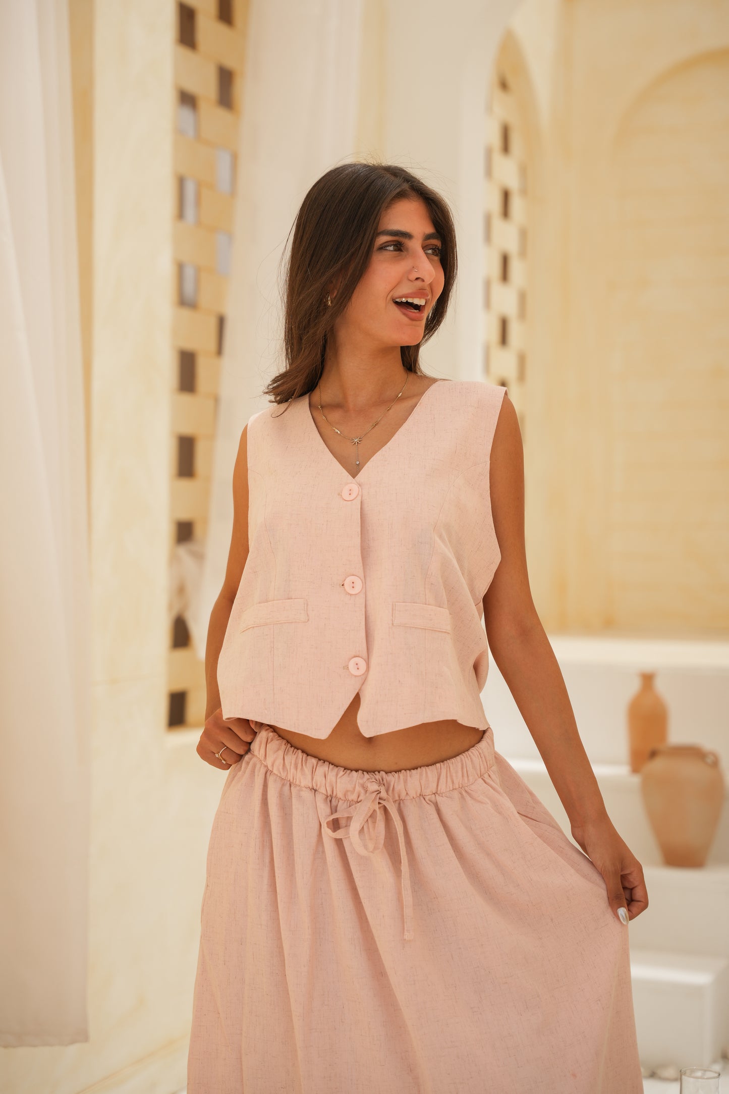 Linen Vest and Skirt Set