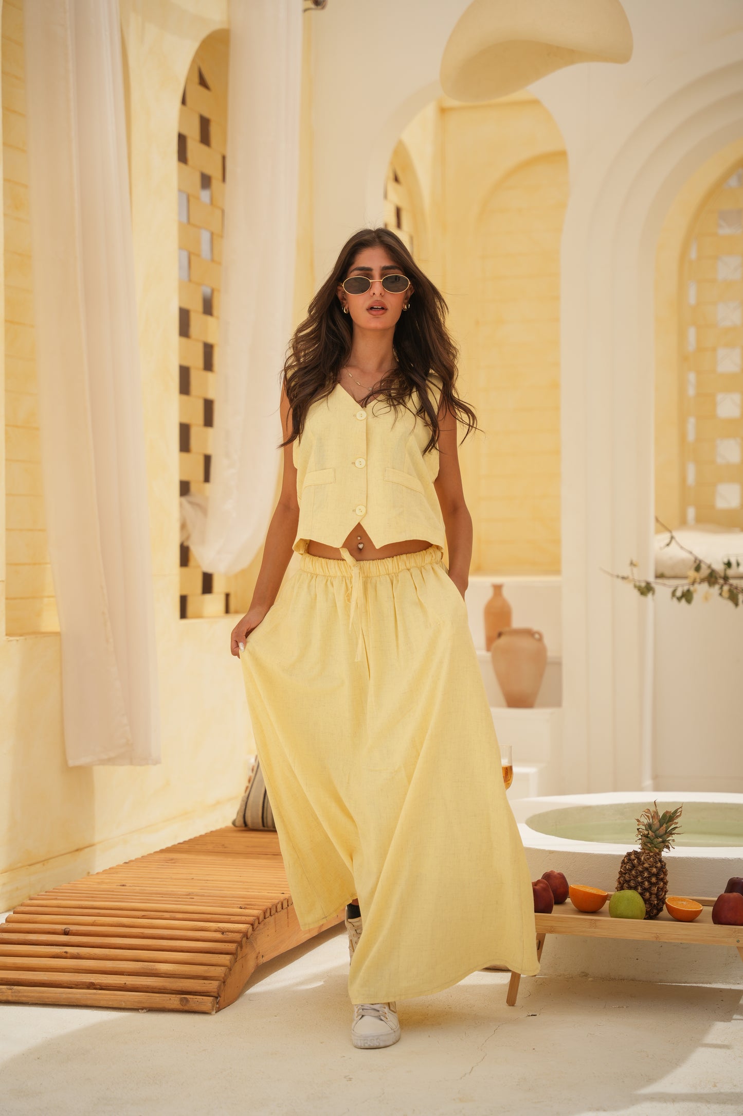 Linen Vest and Skirt Set