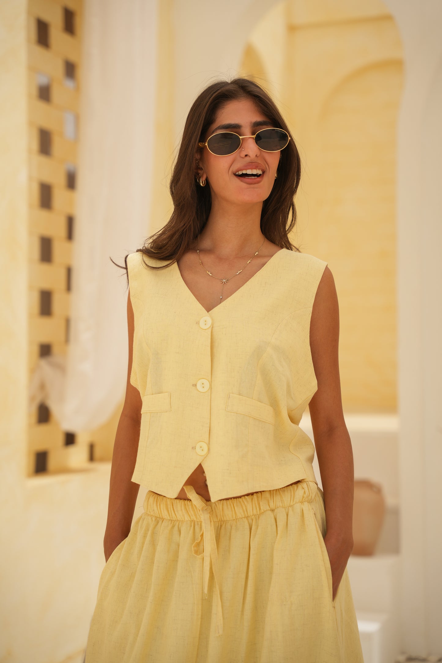 Linen Vest and Skirt Set