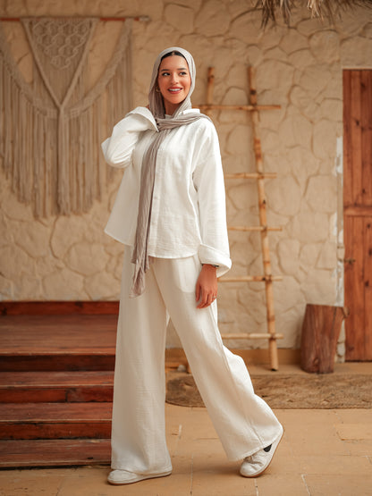 White long sleeve linen set
