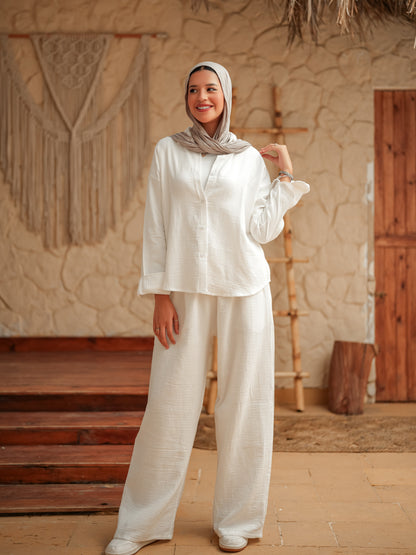 White long sleeve linen set