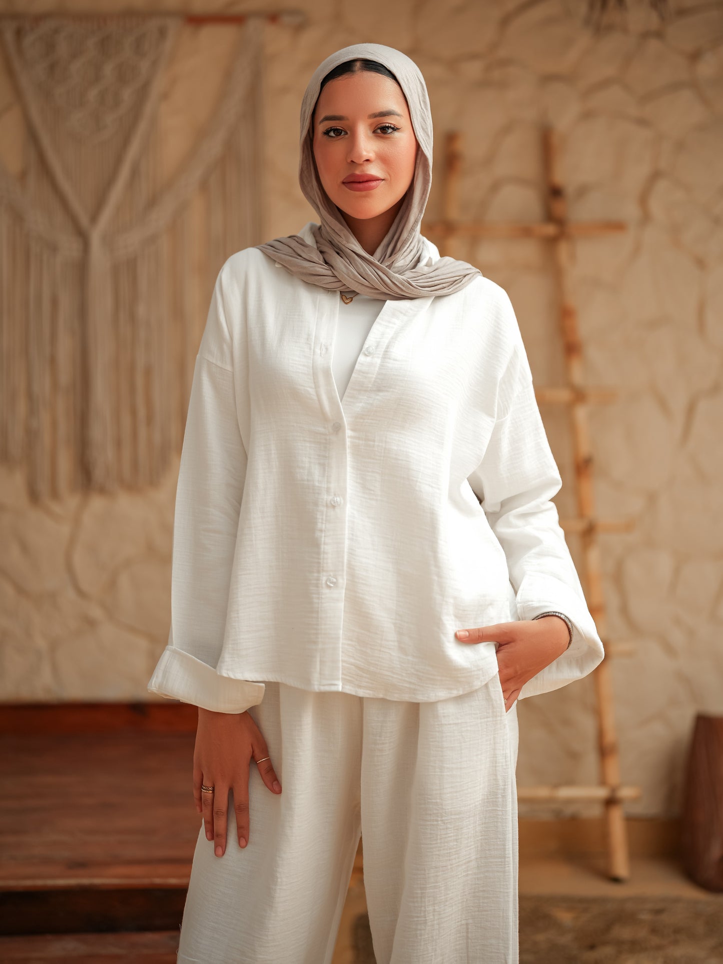 White long sleeve linen set
