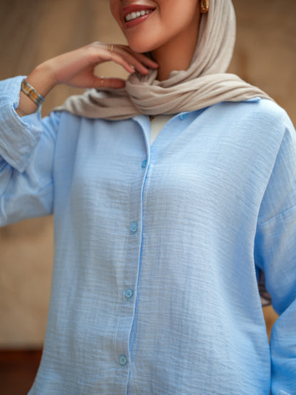 Baby blue long sleeve linen set