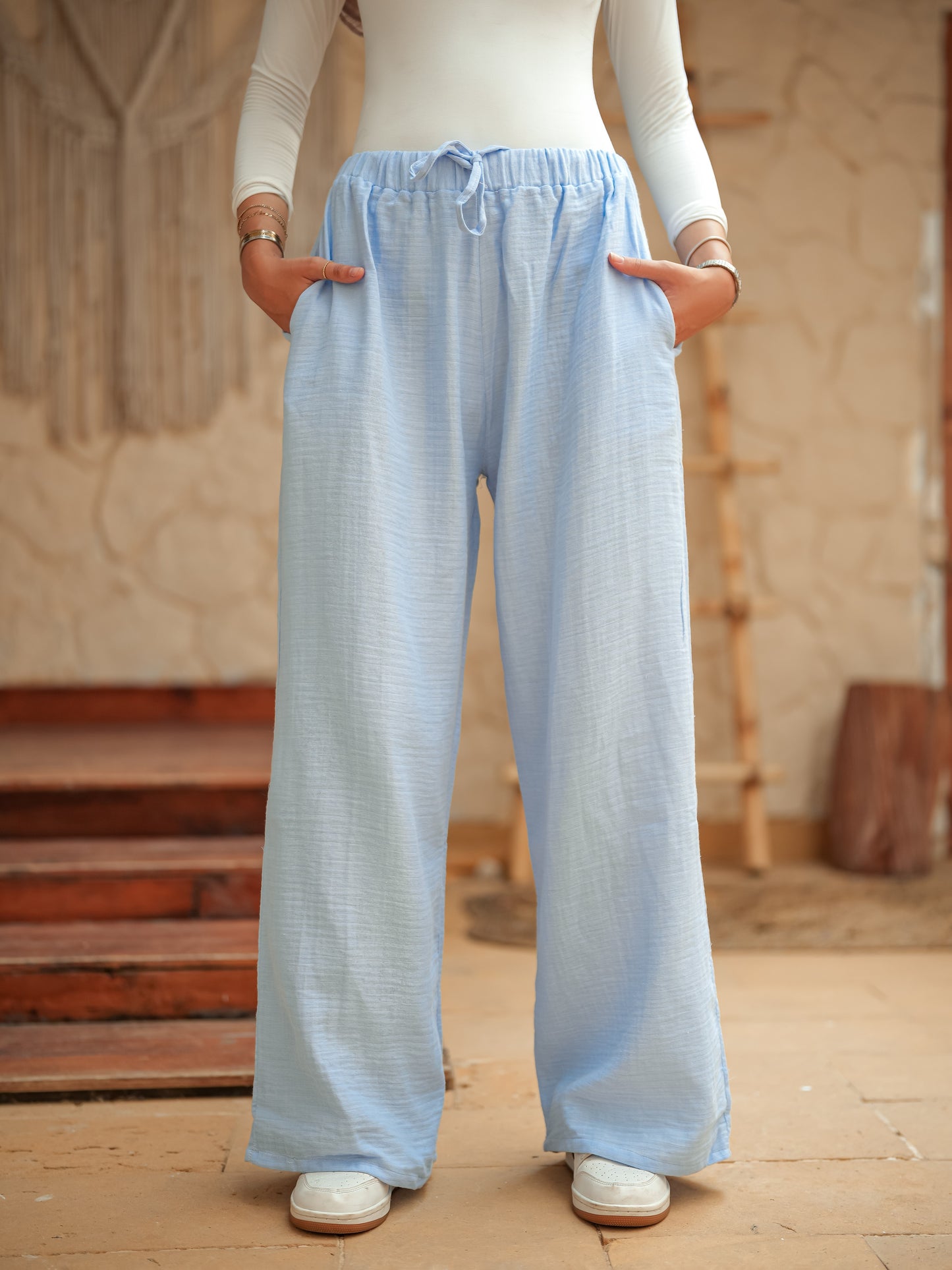 Baby blue long sleeve linen set