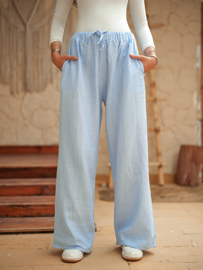 Baby blue long sleeve linen set