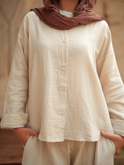 Beige long sleeve linen set