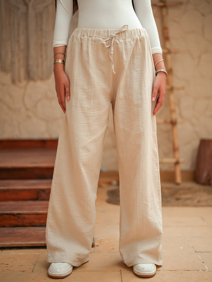 Beige long sleeve linen set