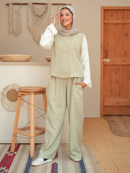 Mint green sleeveless linen set