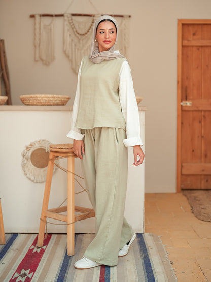 Mint green sleeveless linen set