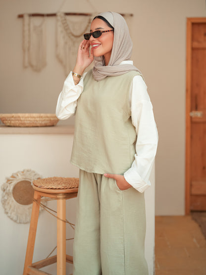Mint green sleeveless linen set