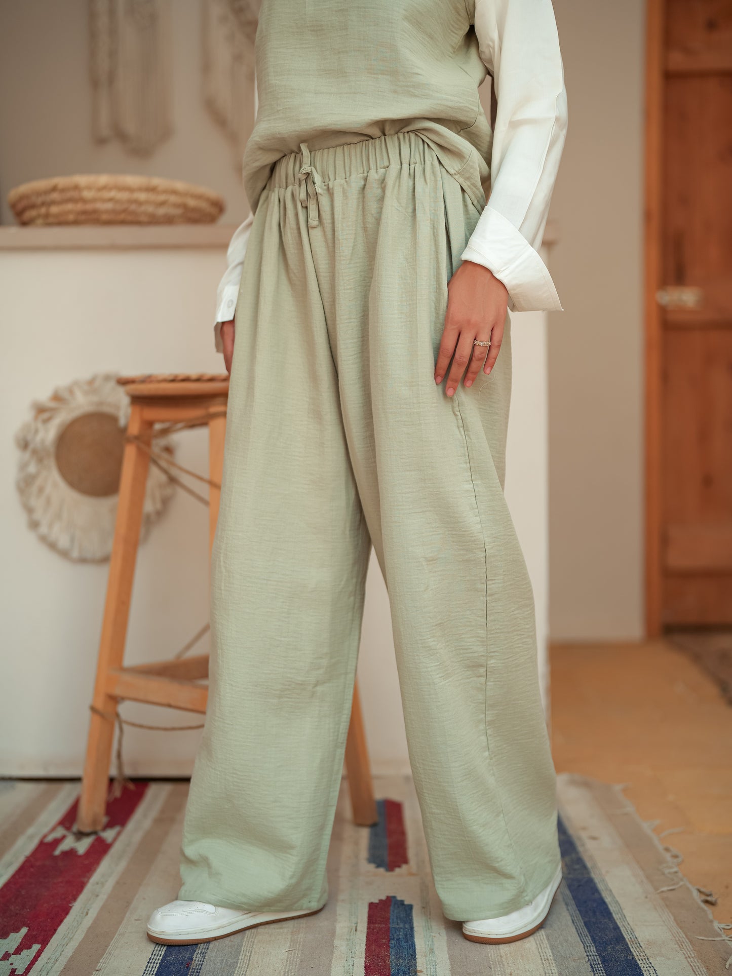 Mint green sleeveless linen set
