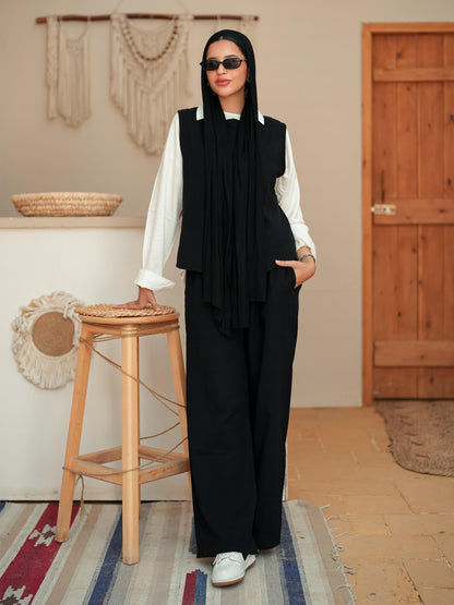 Black sleeveless linen set